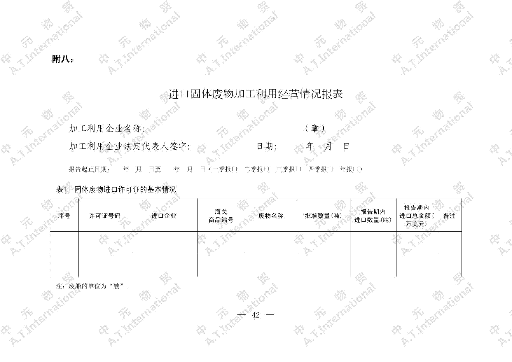 进口固体废物加工利用经营情况报表-第一页