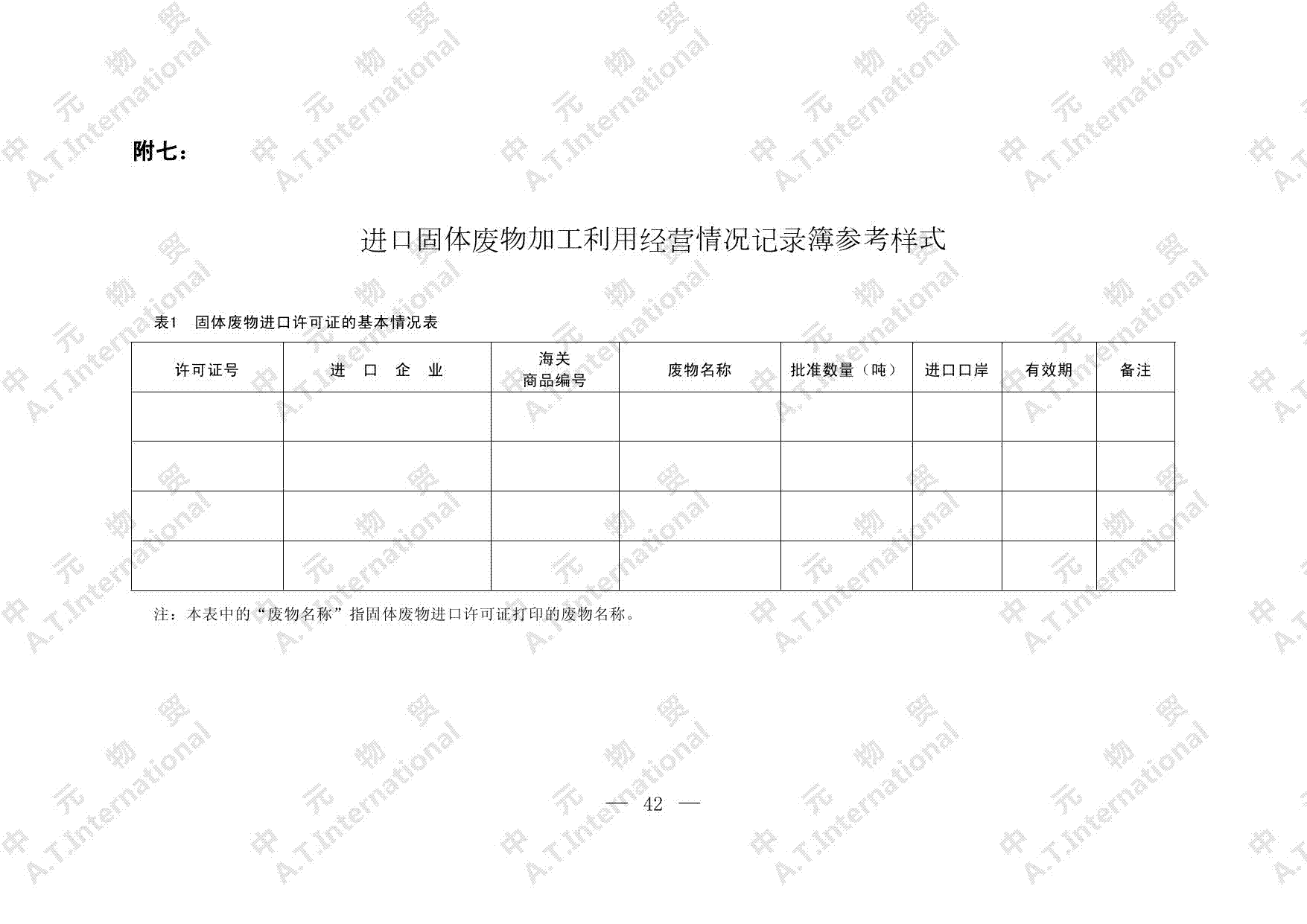 进口固体废物加工利用经营情况记录簿参考样式-第一页